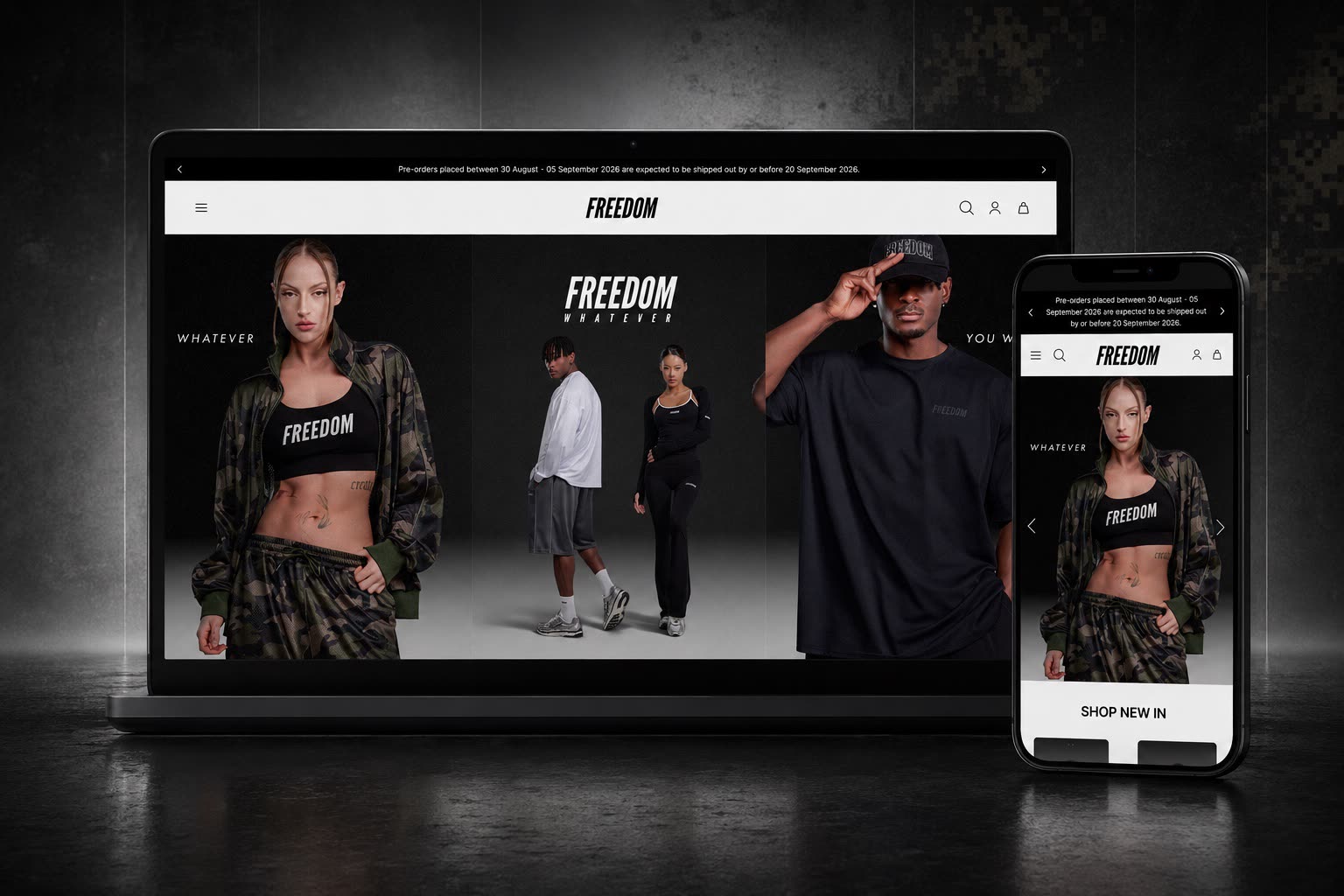 Freedom Whatever storefront on desktop and mobile