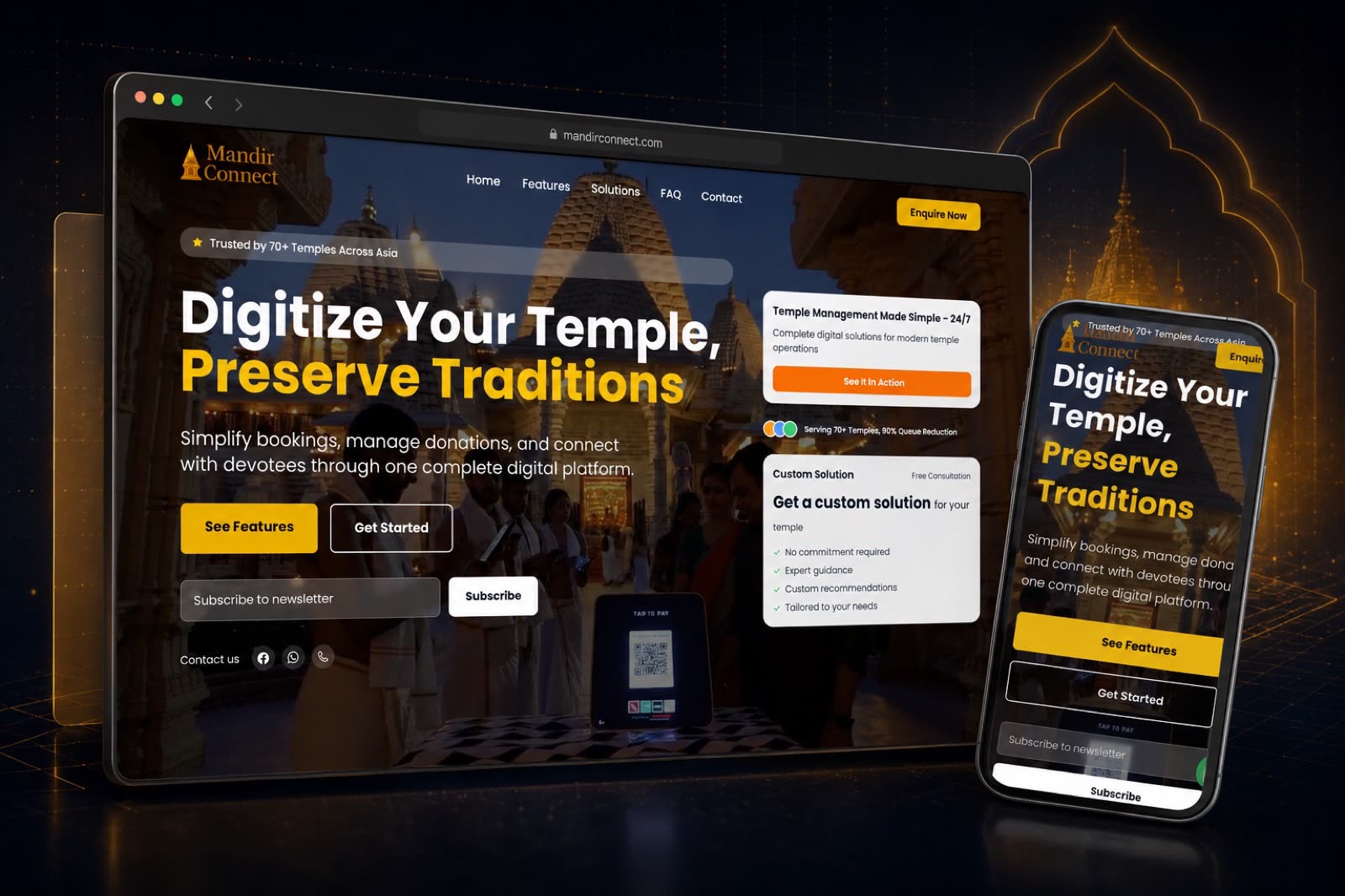 Mandir Connect website